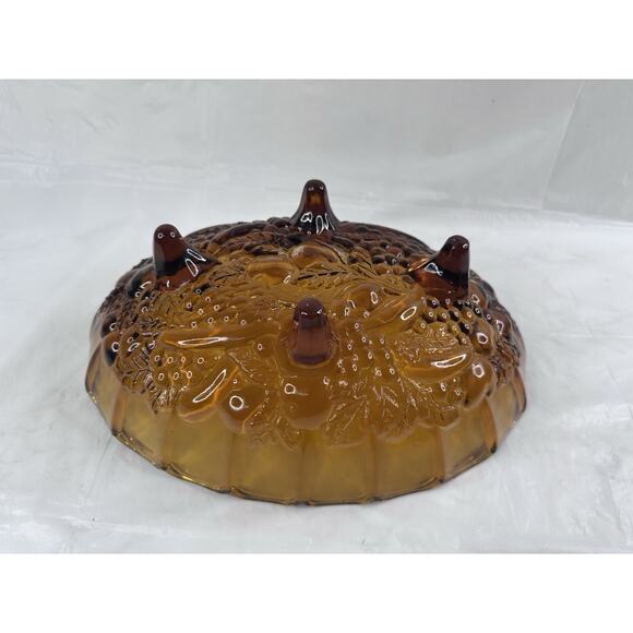 Indiana Glass Harvest Grape Carnival Fruit Bowl Oval Amber Footed MCM Vintage - Picture 7 of 10